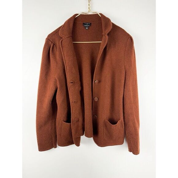 Talbots Sz Petite Large Merino Wool blazer jacket buttons knit blazer work Brown - Picture 1 of 6